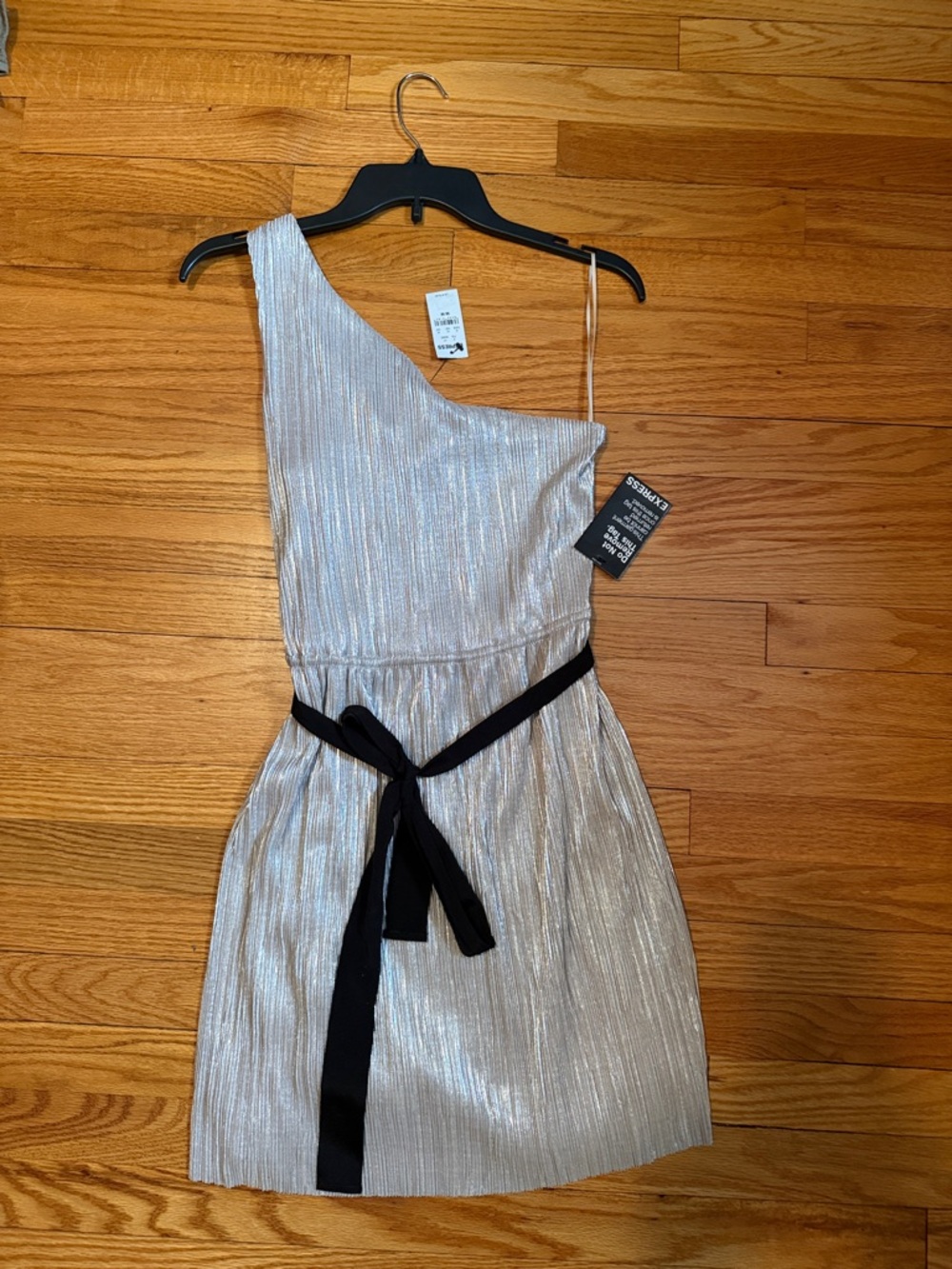 Express One-Shoulder Silver Metallic Dress